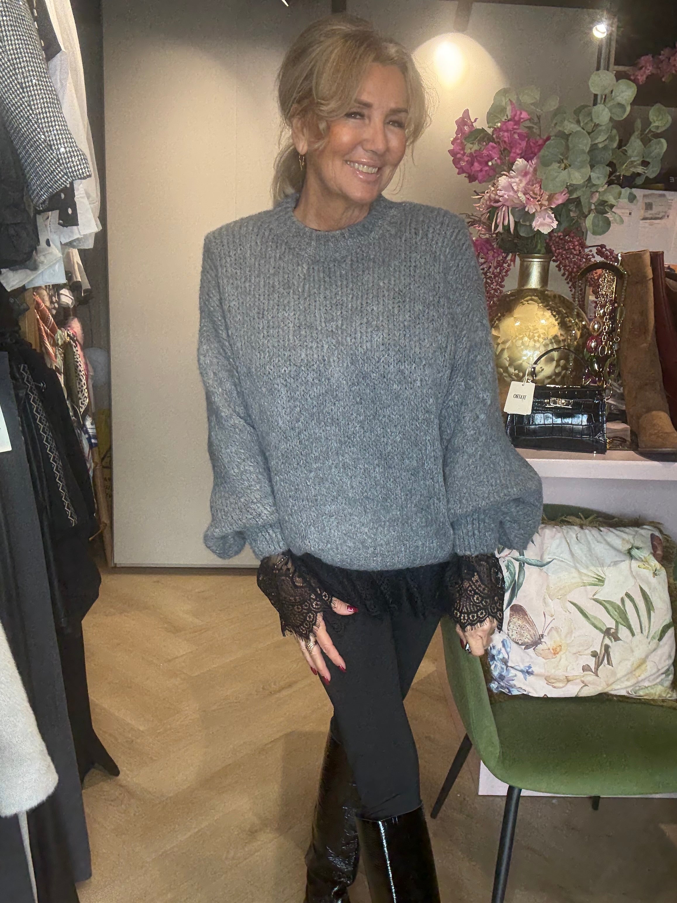 Trui Grof Ballon Mouw Grijs